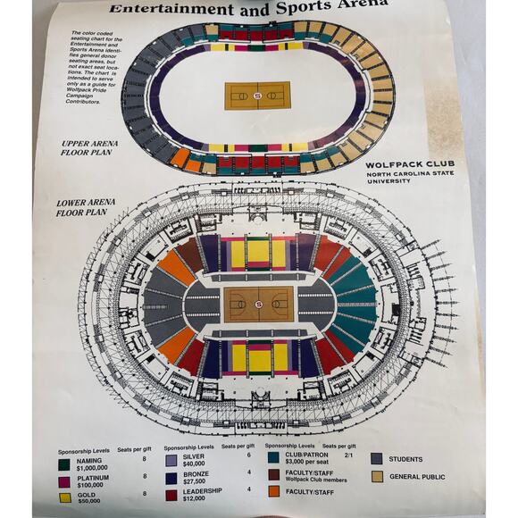 Vintage 90s NC State Wolfpack Club Sports Arena Seating Chart and Poster 8.5x10” - Picture 4 of 7